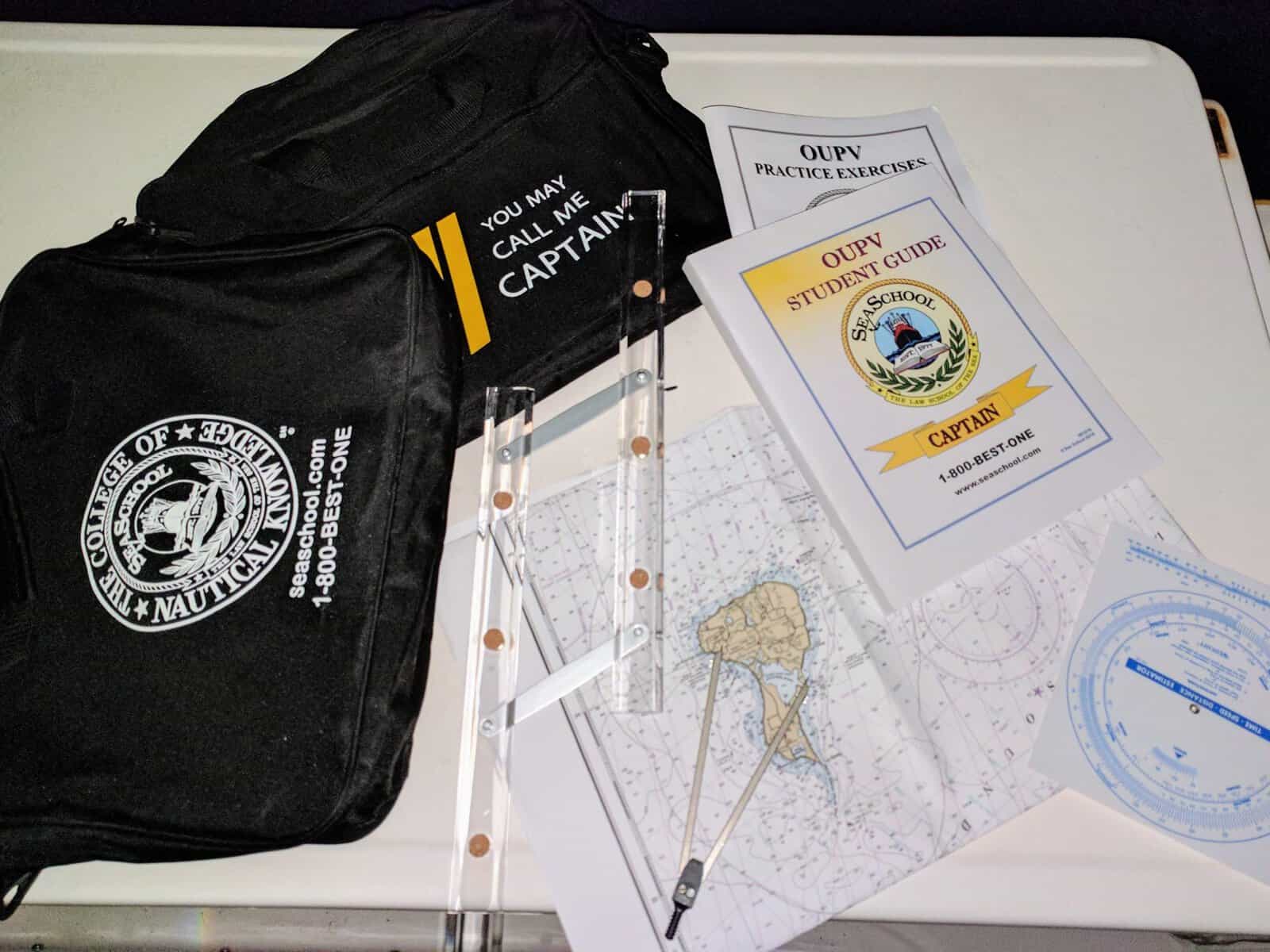 chart and tools for captain's course to charter a sailboat