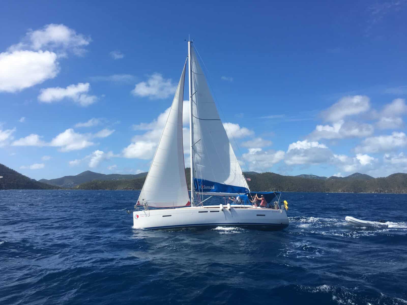 Monohull charter sailboat under sail in the Caribbean