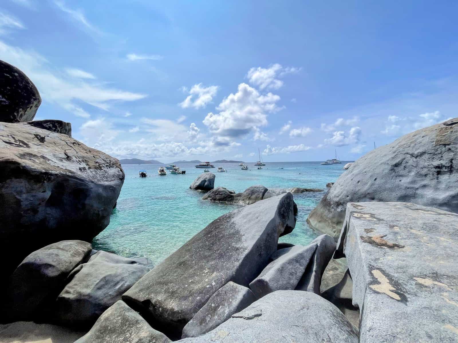 rock formations surrounded by turquoise waters at the Baths British Virgin Islands