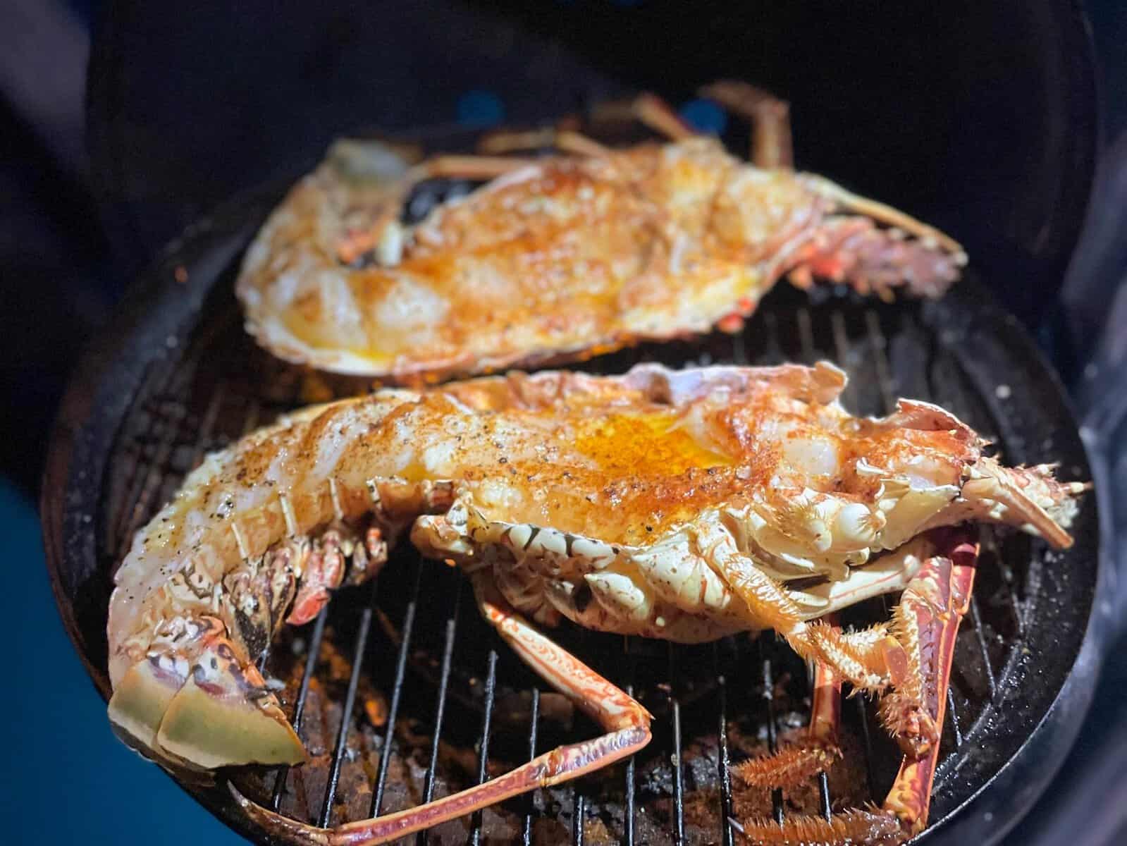 halved lobster on a grill in the British Virgin Islands