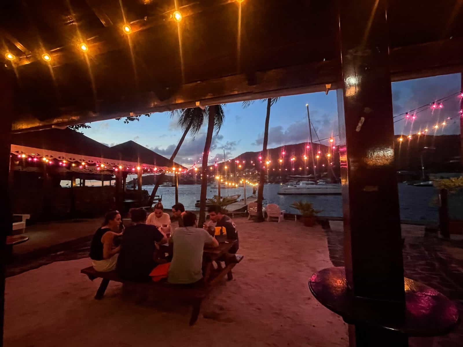 Bequia restaurant light up with Christmas lights for Caribbean holiday