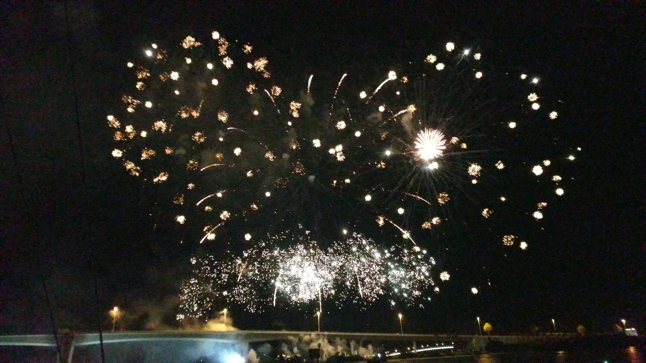 gold New Year's Eve fireworks in the Caribbean