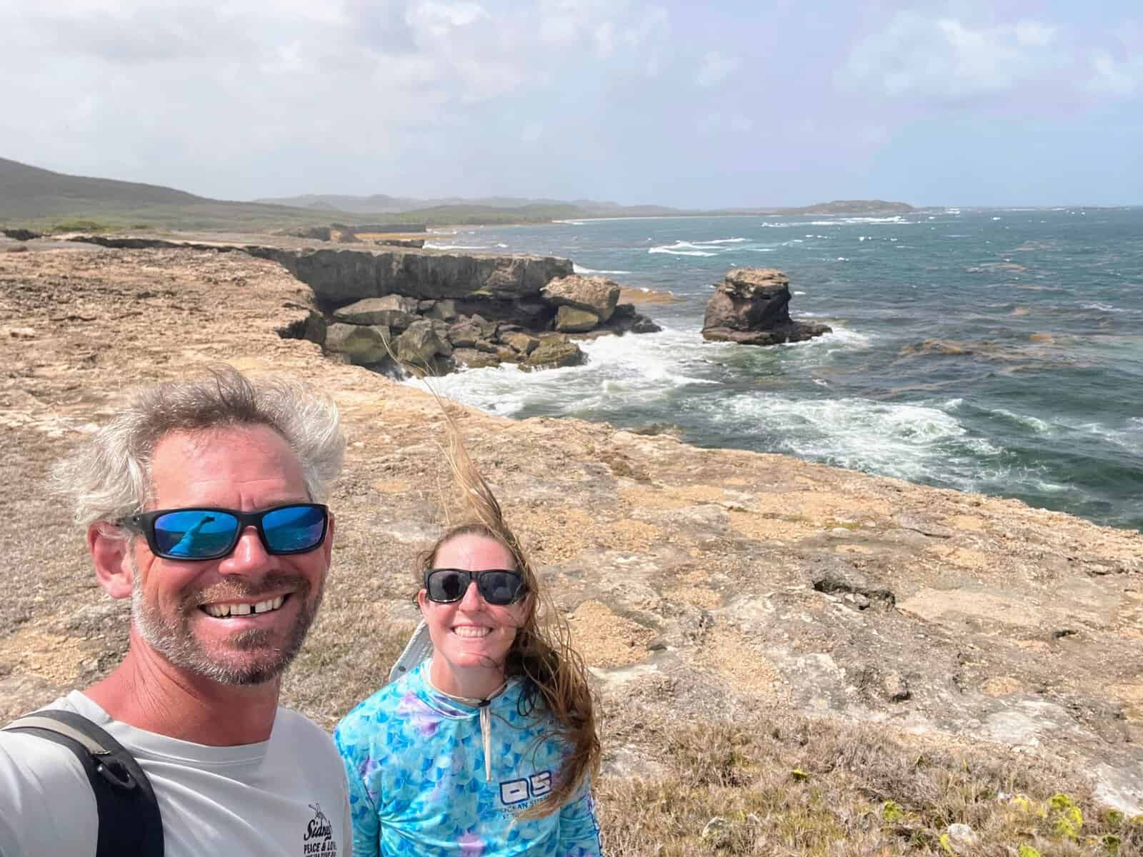 Winds blowing hair on wild east coast of Caribbean island in December